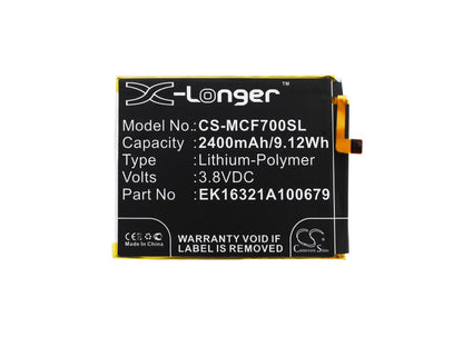 3.8V, 2400mAh, Li-Polymer Battery fits Mobistel, Cynus F7, Cynus F7 4g, 9.12Wh