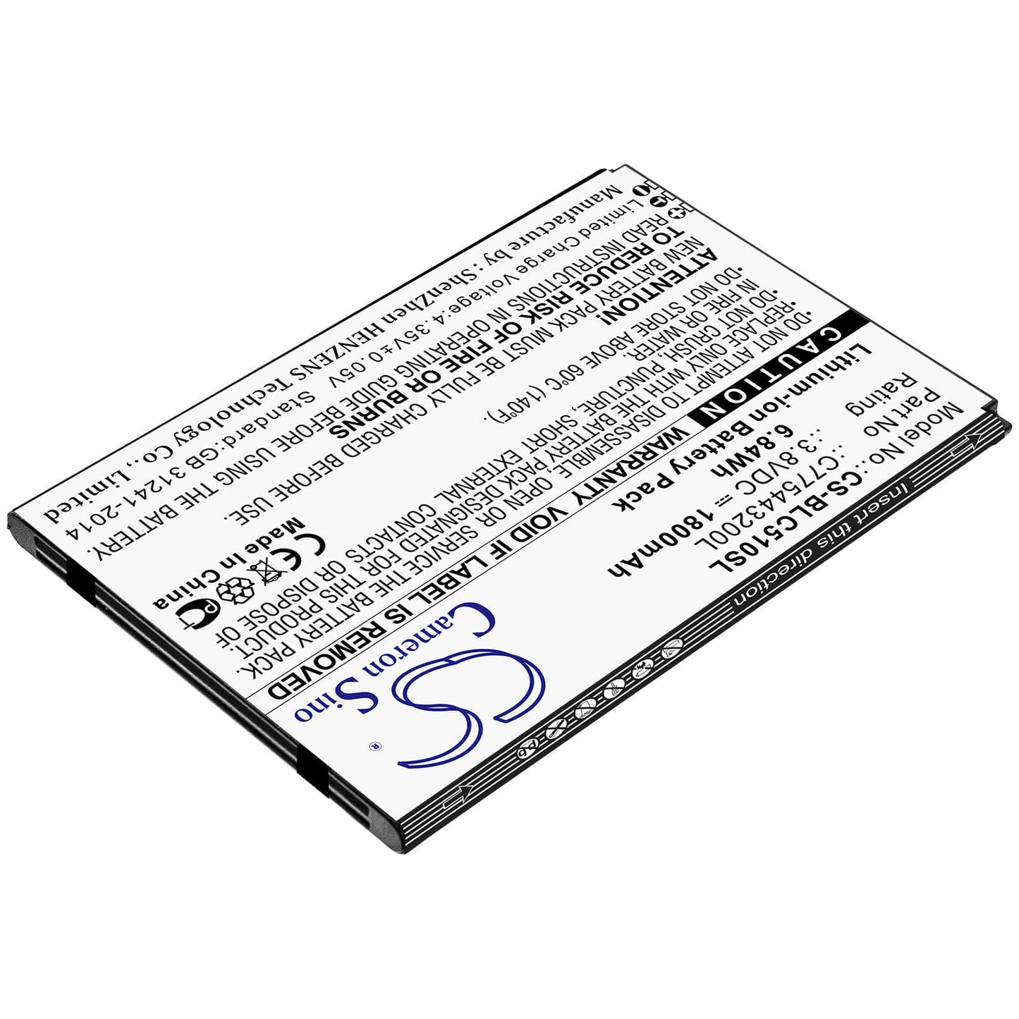 3.8V, 1800mAh, Li-ion Battery fits Blu, C050, C5l, 6.84Wh