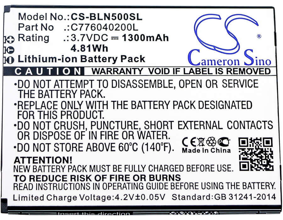 3.7V, 1300mAh, Li-ion Battery fits Blu, N010, N010l, 4.81Wh