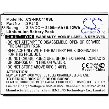 3.8V, 2400mAh, Li-ion Battery fits Nokia, C1 Plus, 9.12Wh