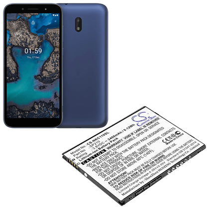 3.8V, 2400mAh, Li-ion Battery fits Nokia, C1 Plus, 9.12Wh