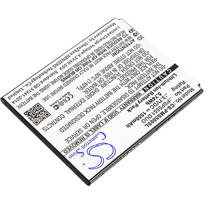 3.7V, 1550mAh, Li-ion Battery fits Prestigio, Grace S5, Psp5551 Duo, 5.735Wh