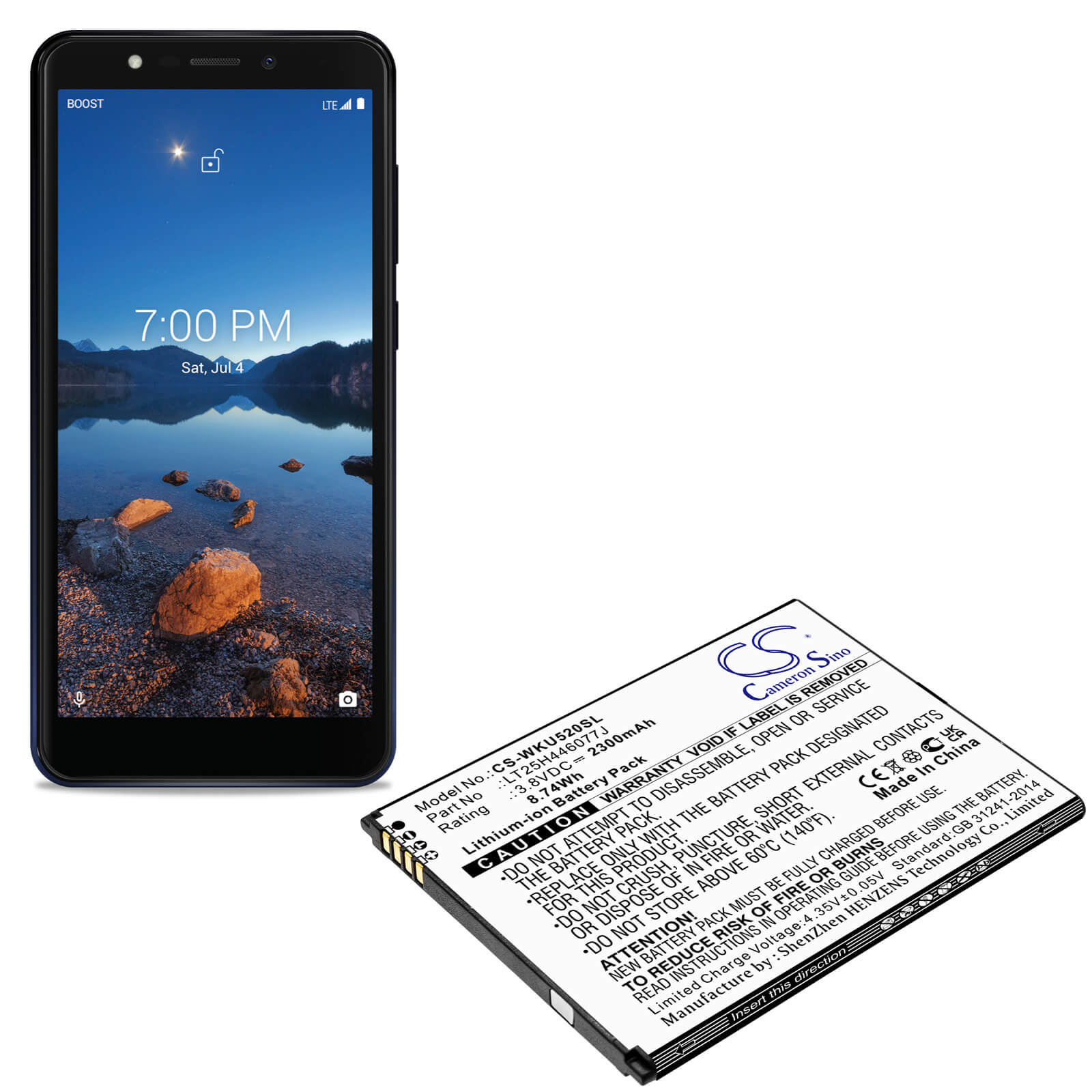 3.8V, 2300mAh, Li-ion Battery fits Wiko, Ride 2, U520as, 8.74Wh