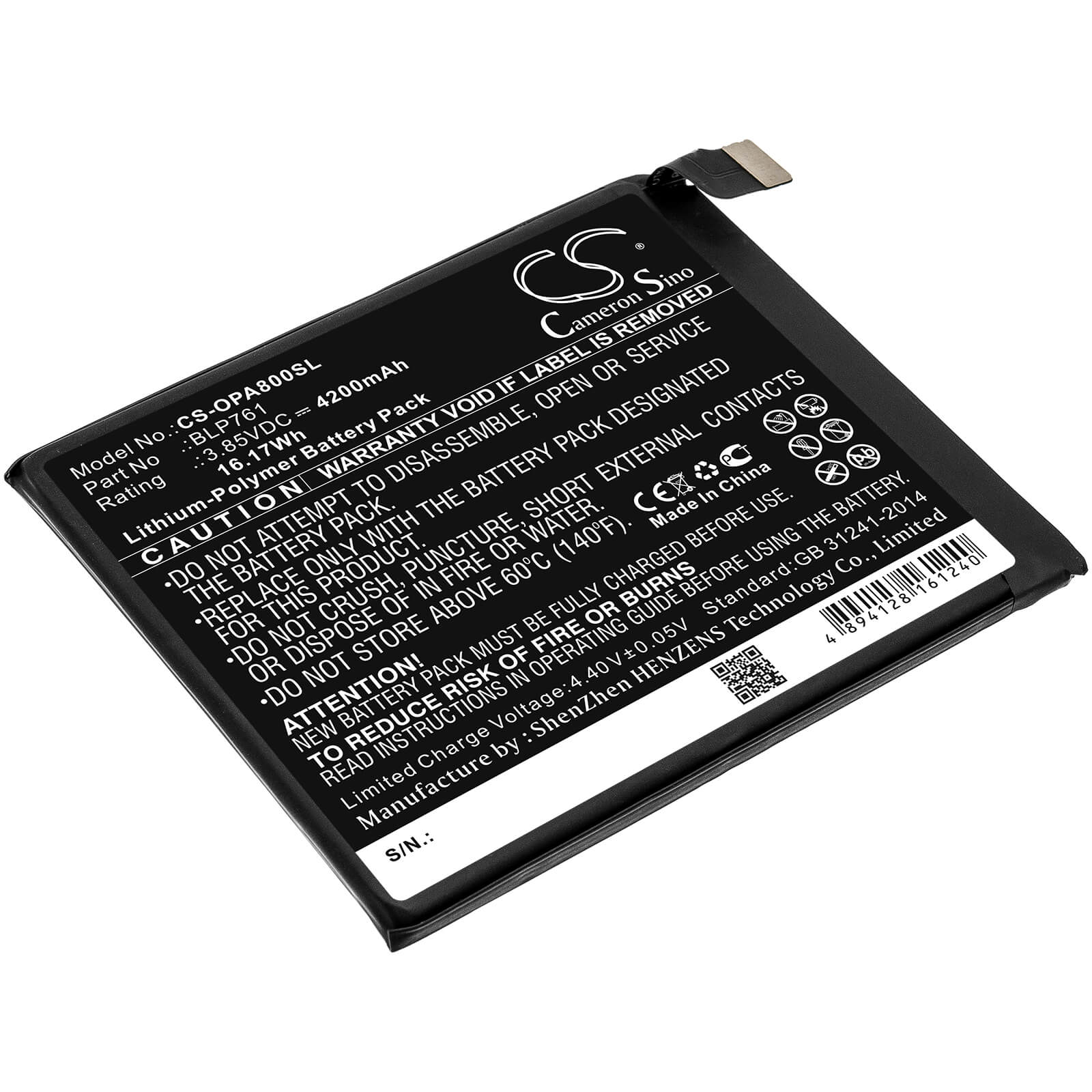 3.85V, 4200mAh, Li-Polymer Battery fits Oneplus, 8 5g, In2010, 16.17Wh