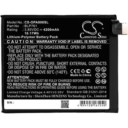 3.85V, 4200mAh, Li-Polymer Battery fits Oneplus, 8 5g, In2010, 16.17Wh