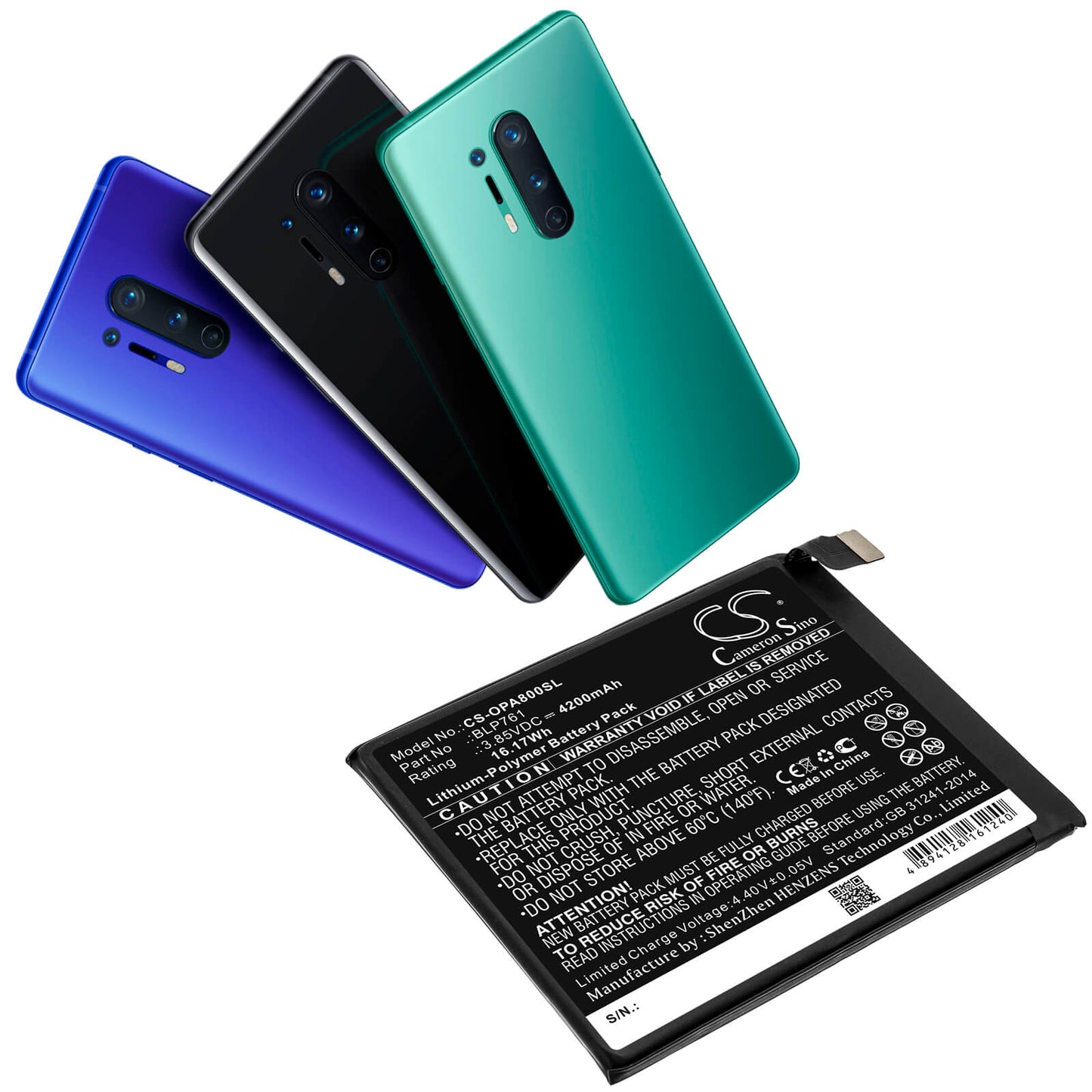 3.85V, 4200mAh, Li-Polymer Battery fits Oneplus, 8 5g, In2010, 16.17Wh