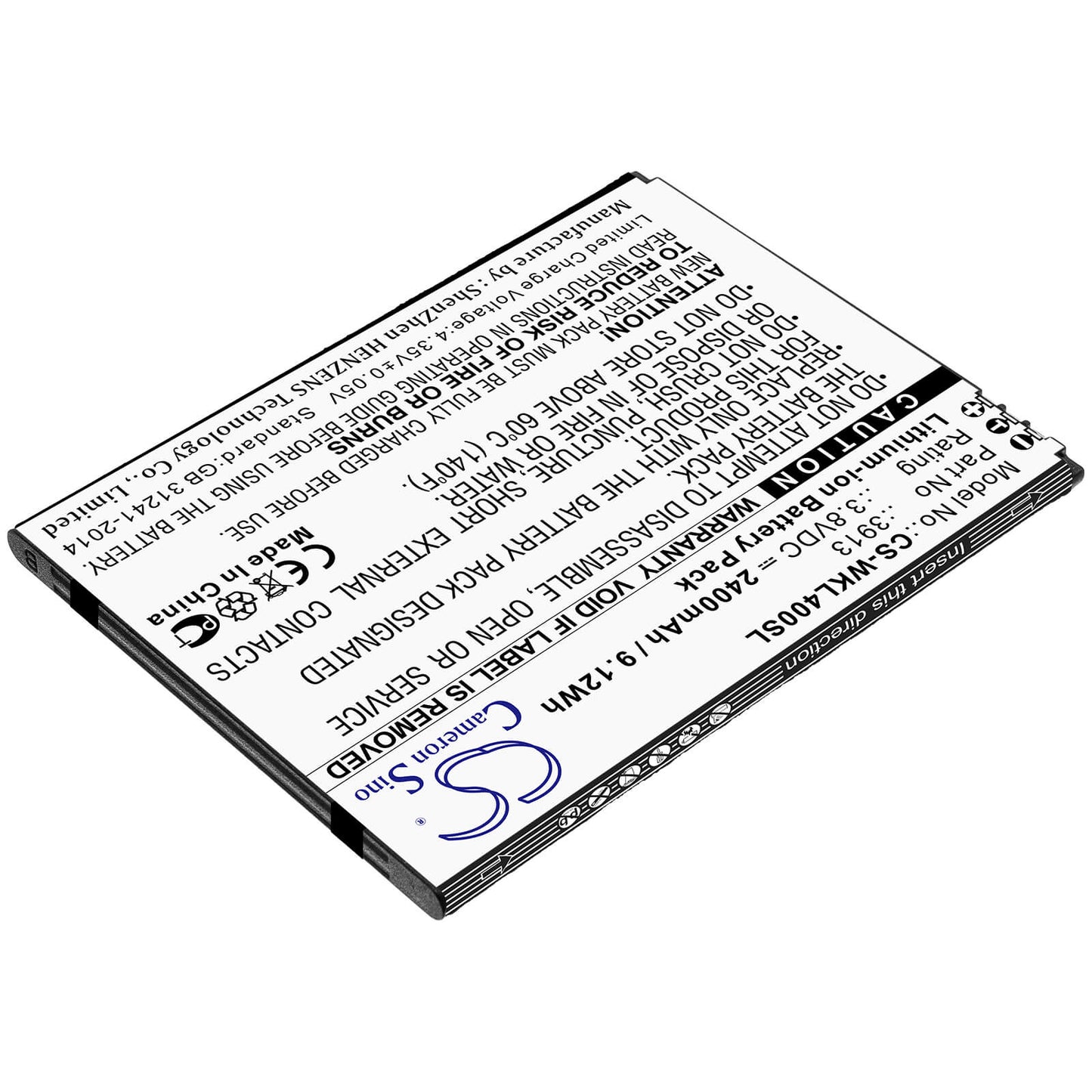 3.8V, 2400mAh, Li-ion Battery fits Wiko, Harry, Lenny 4, 9.12Wh