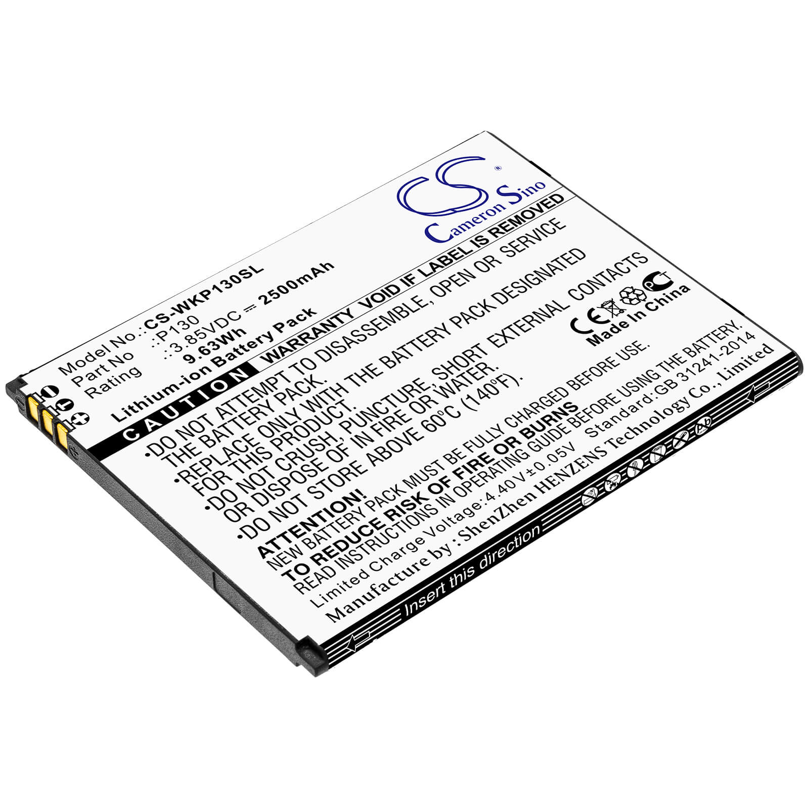 3.85V, 2500mAh, Li-ion Battery fits Wiko, P130, View Go, 9.625Wh