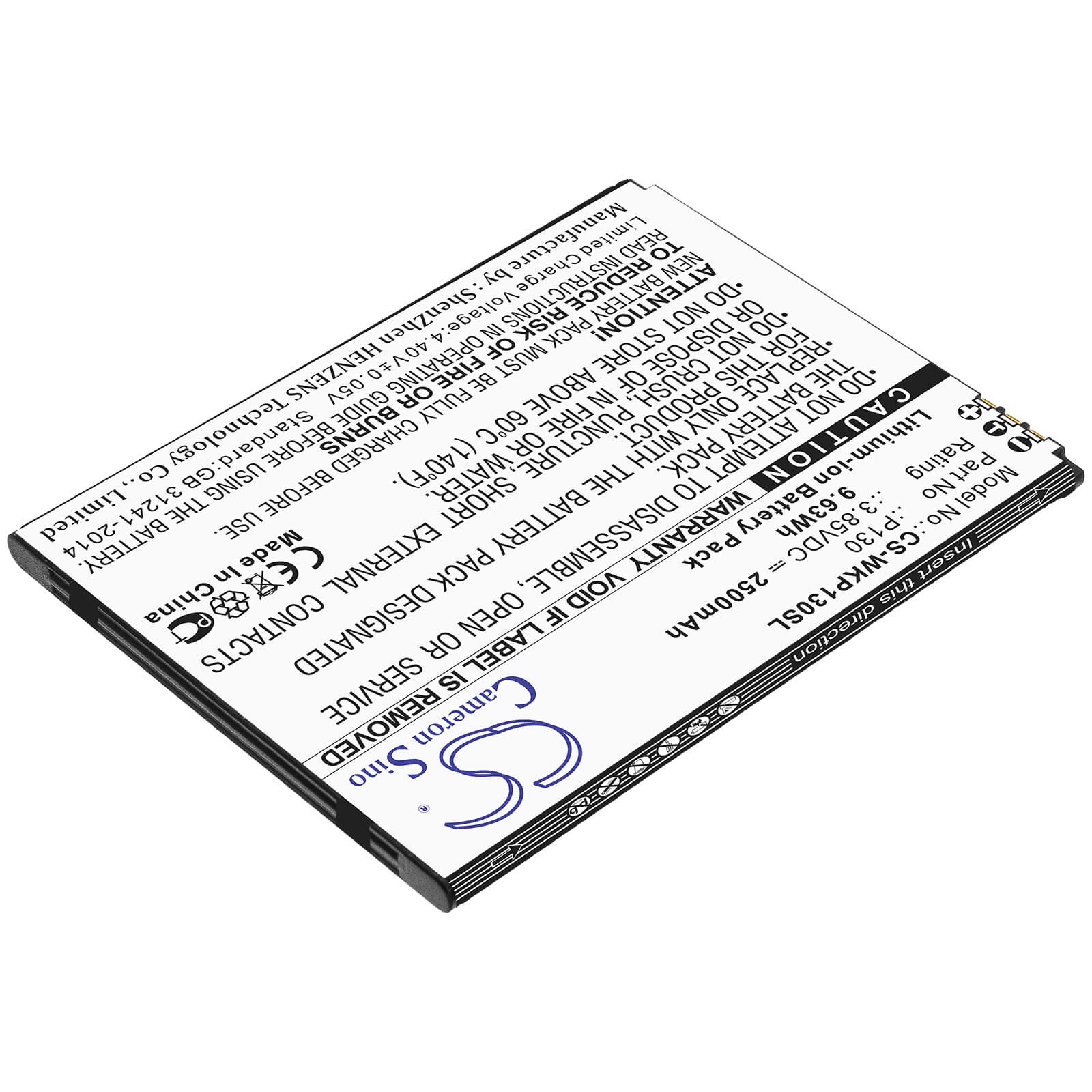 3.85V, 2500mAh, Li-ion Battery fits Wiko, P130, View Go, 9.625Wh