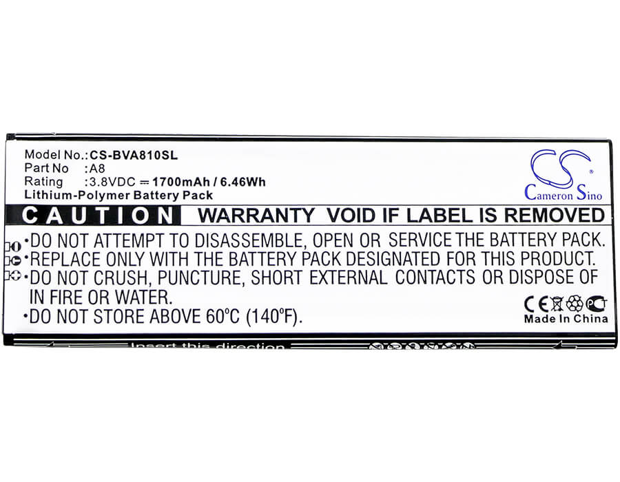 3.8V, 1700mAh, Li-Polymer Battery fits Blackview, A8, 6.46Wh