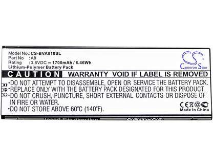 3.8V, 1700mAh, Li-Polymer Battery fits Blackview, A8, 6.46Wh