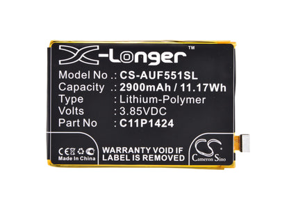 3.85V, 2900mAh, Li-Polymer Battery fits Asus, Z008d, Z00ad, 11.165Wh