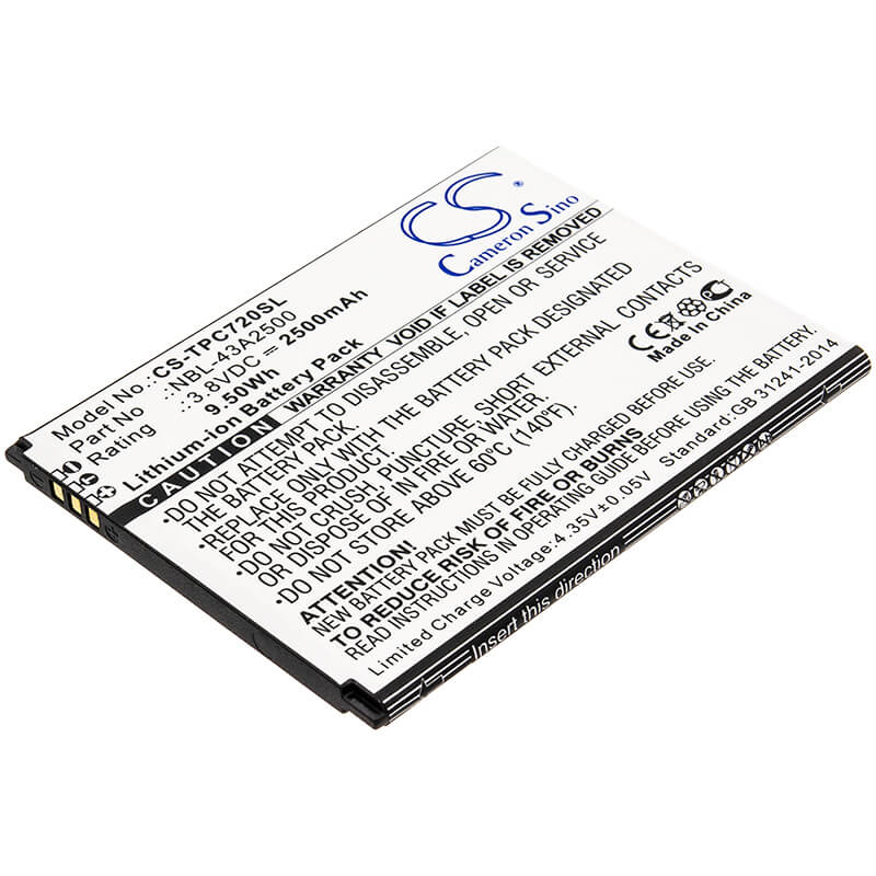 3.8V, 2500mAh, Li-ion Battery fits Neffos, C7s, Tp7051a, 9.5Wh