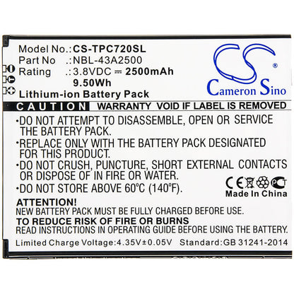 3.8V, 2500mAh, Li-ion Battery fits Tp-link, Neffos C7s, Tp7051a, 9.5Wh