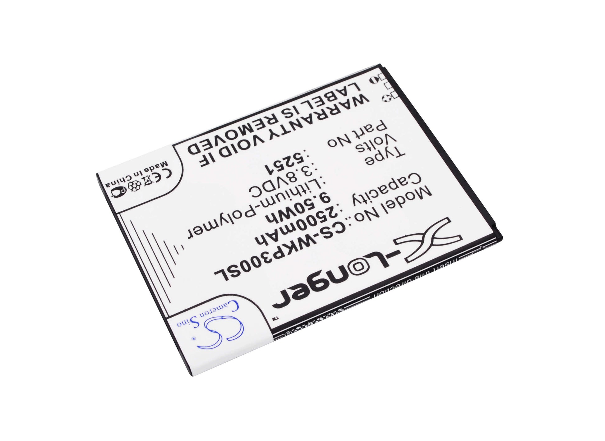 3.8V, 2500mAh, Li-Polymer Battery fits Wiko, Pulp 3g, Pulp 4g, 9.5Wh