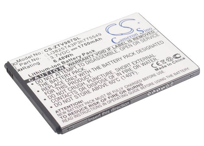 3.7V, 1750mAh, Li-ion Battery fits Zte, Grand X Quad, Grand X Quad V987, 6.475Wh