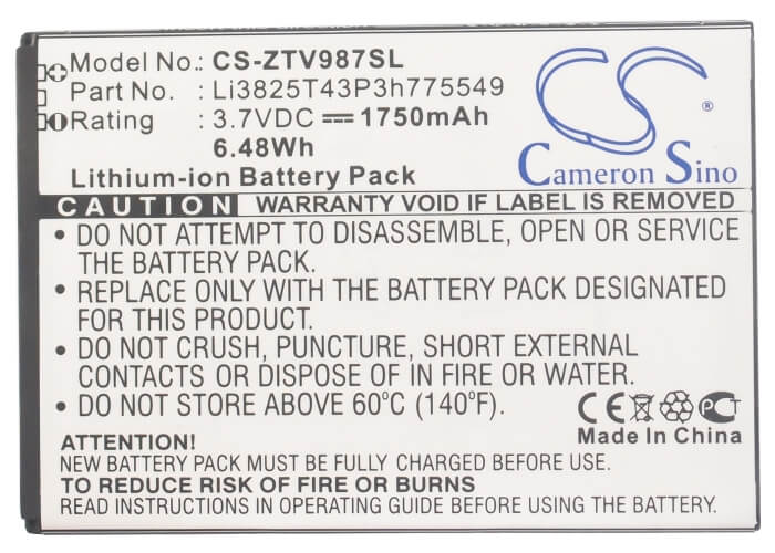 3.7V, 1750mAh, Li-ion Battery fits Amazing, A6, 6.475Wh