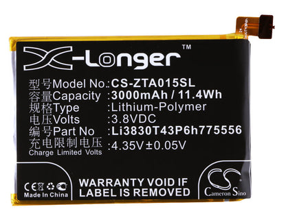 3.8V, 3000mAh, Li-Polymer Battery fits Zte, Axon A1, Axon A1p, 11.4Wh