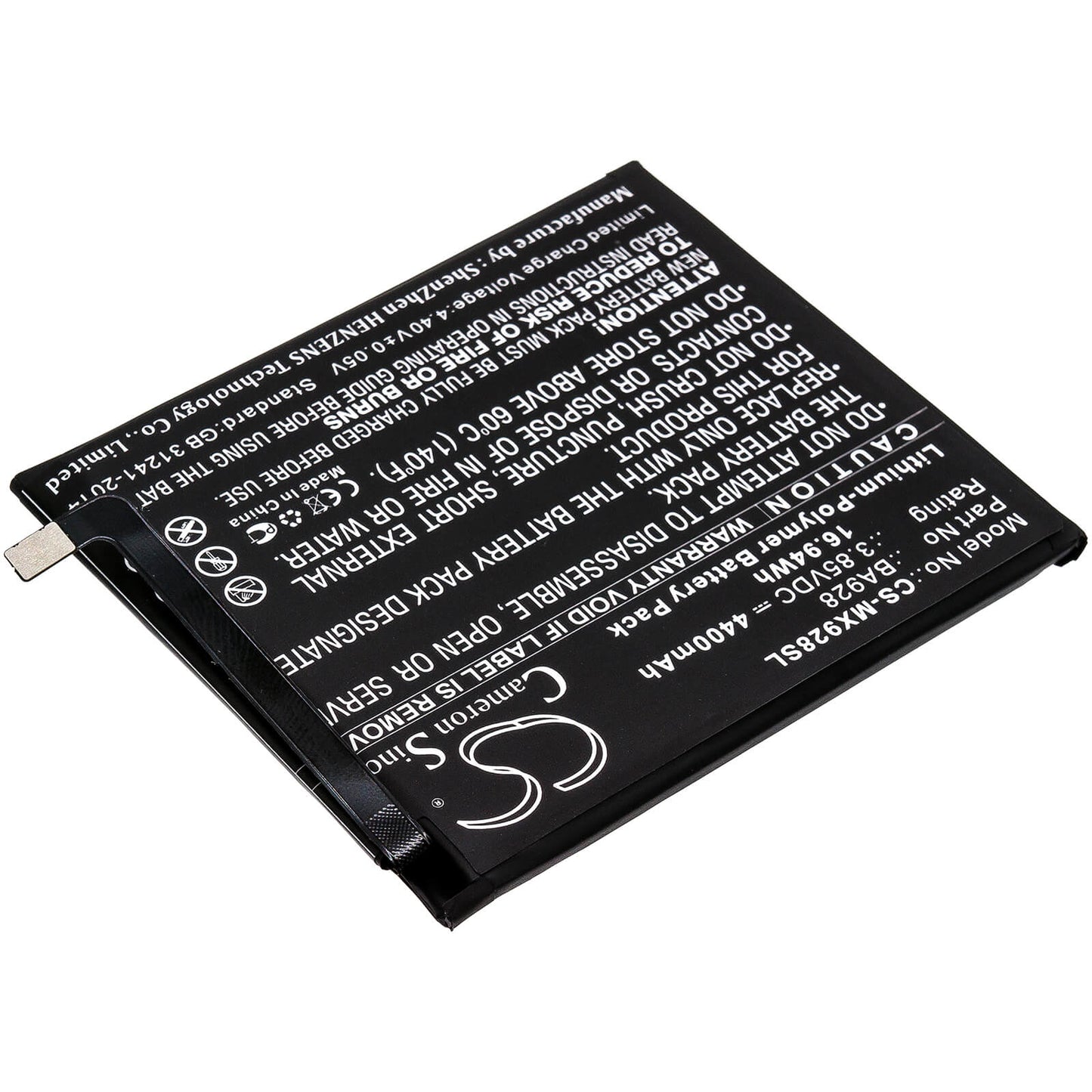 3.85V, 4400mAh, Li-Polymer Battery fits Meizu, 16t, M1928, 16.94Wh