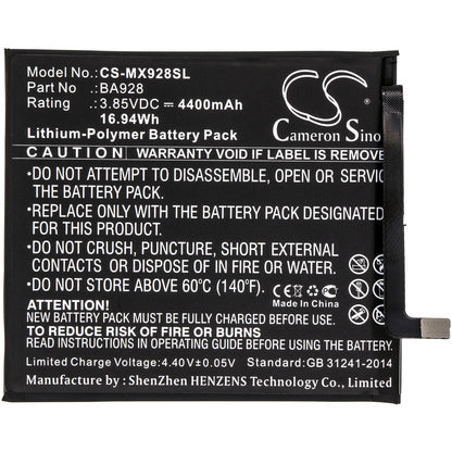 3.85V, 4400mAh, Li-Polymer Battery fits Meizu, 16t, M1928, 16.94Wh