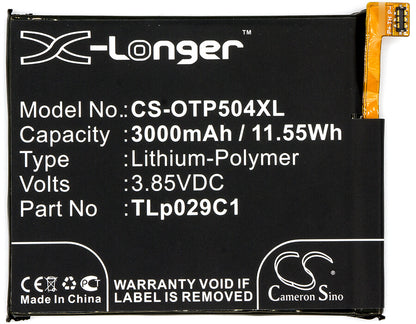3.85V, 3000mAh, Li-Polymer Battery fits Greatcall, Jitterbug Smart 2, Ot5049s, 11.55Wh