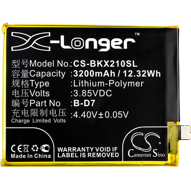 3.85V, 3200mAh, Li-Polymer Battery fits Bbk, 1725, 1728, 12.32Wh
