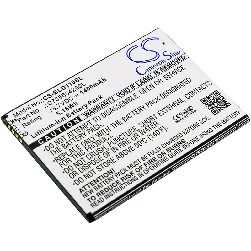3.7V, 1400mAh, Li-ion Battery fits Blu, S110, S110l, 5.18Wh