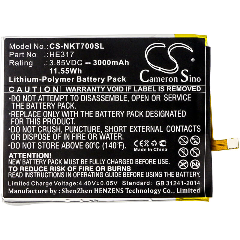 3.85V, 3000mAh, Li-Polymer Battery fits Nokia, 7, 7 Premium Edition, 11.55Wh