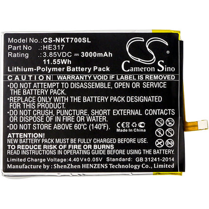 3.85V, 3000mAh, Li-Polymer Battery fits Nokia, 7, 7 Premium Edition, 11.55Wh