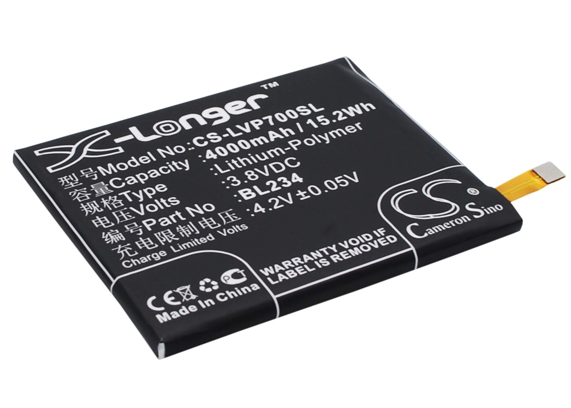 3.8V, 4000mAh, Li-Polymer Battery fits Lenovo, A5000 Dual, P70t, 15.2Wh