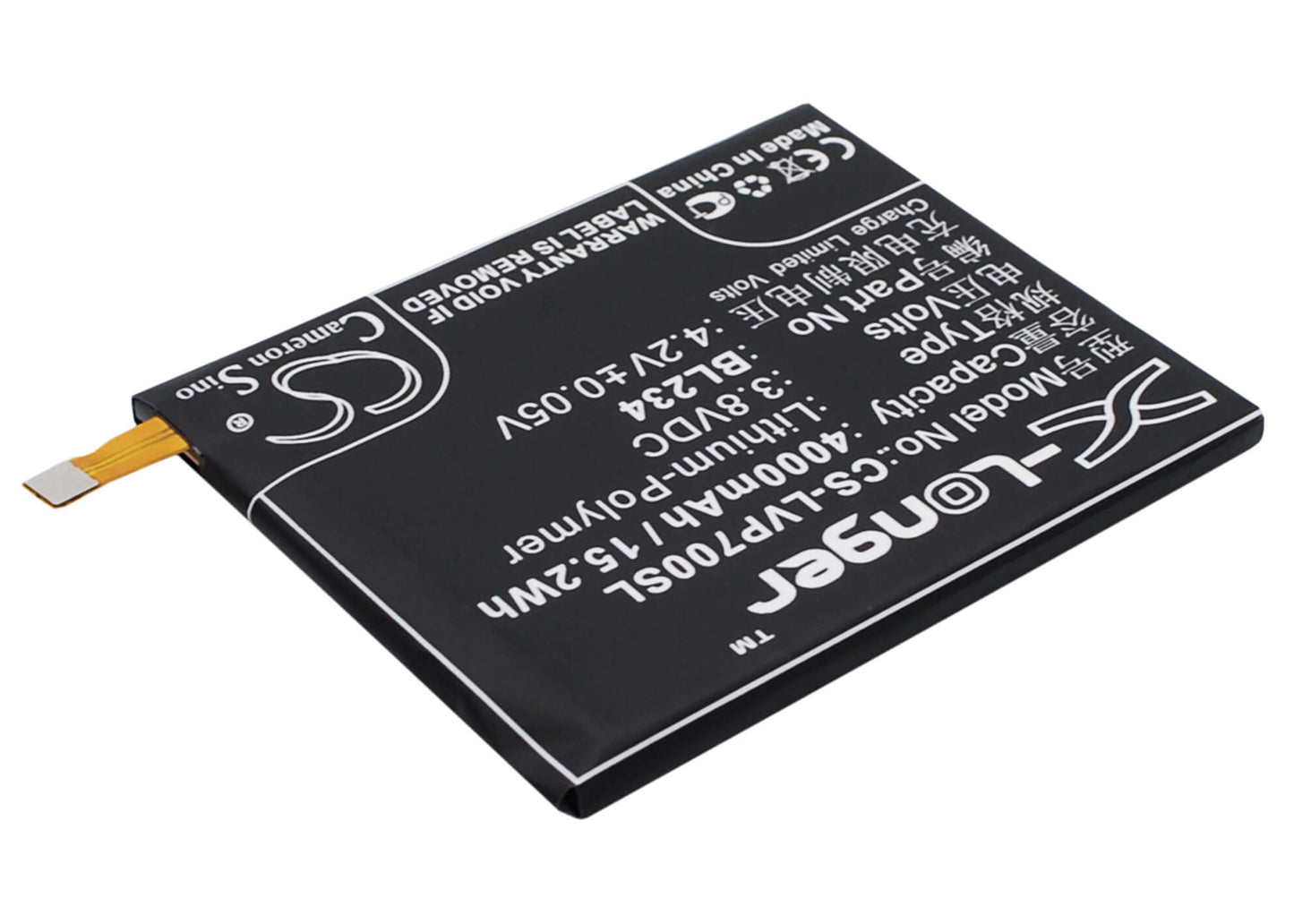 3.8V, 4000mAh, Li-Polymer Battery fits Lenovo, A5000 Dual, P70t, 15.2Wh