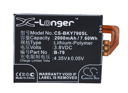 3.8V, 2000mAh, Li-Polymer Battery fits Bbk, Vivo Y29, Vivo Y29l, 7.6Wh