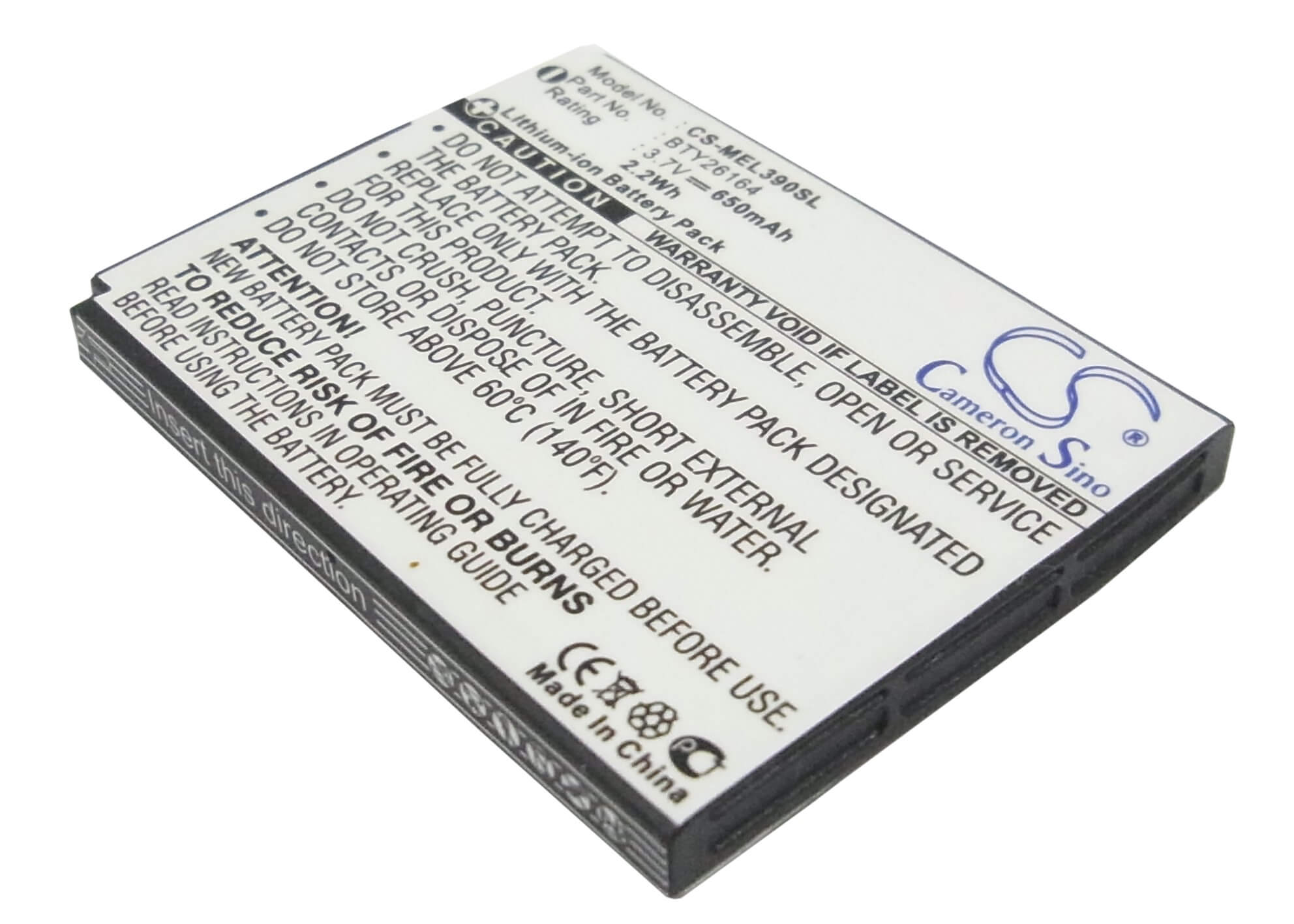 3.7V, 650mAh, Li-ion Battery fits Mobistel, El390, 2.405Wh
