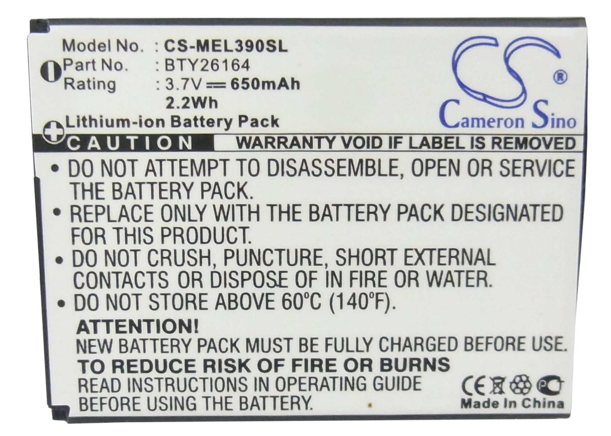 3.7V, 650mAh, Li-ion Battery fits Mobistel, El390, 2.405Wh