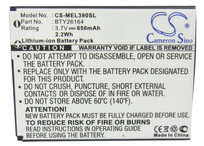 3.7V, 650mAh, Li-ion Battery fits Emporia, Elson El390, Mobistel El390, 2.405Wh