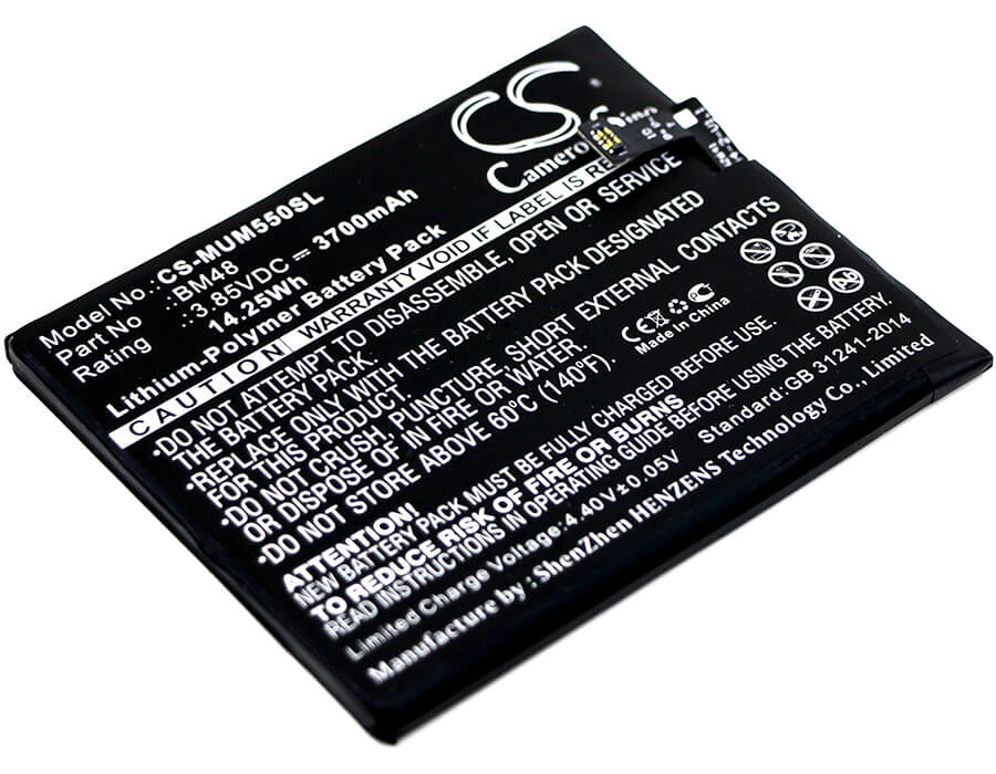 3.85V, 3700mAh, Li-Polymer Battery fits Xiaomi, 2015211, Note 2 Standard, 14.245Wh