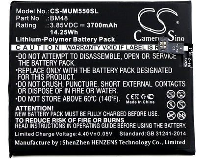 3.85V, 3700mAh, Li-Polymer Battery fits Xiaomi, 2015211, Note 2 Standard, 14.245Wh