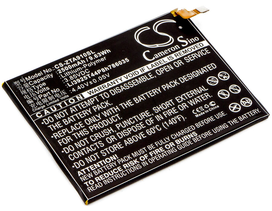 3.85V, 2500mAh, Li-Polymer Battery fits Zte, Ba910, Blade A512, 9.625Wh