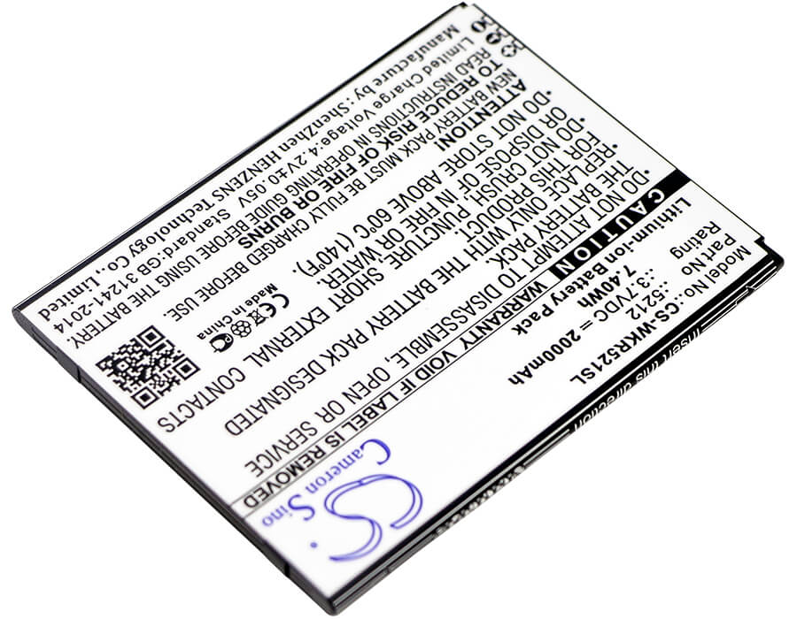 3.7V, 2000mAh, Li-ion Battery fits Wiko, Robby, 7.4Wh