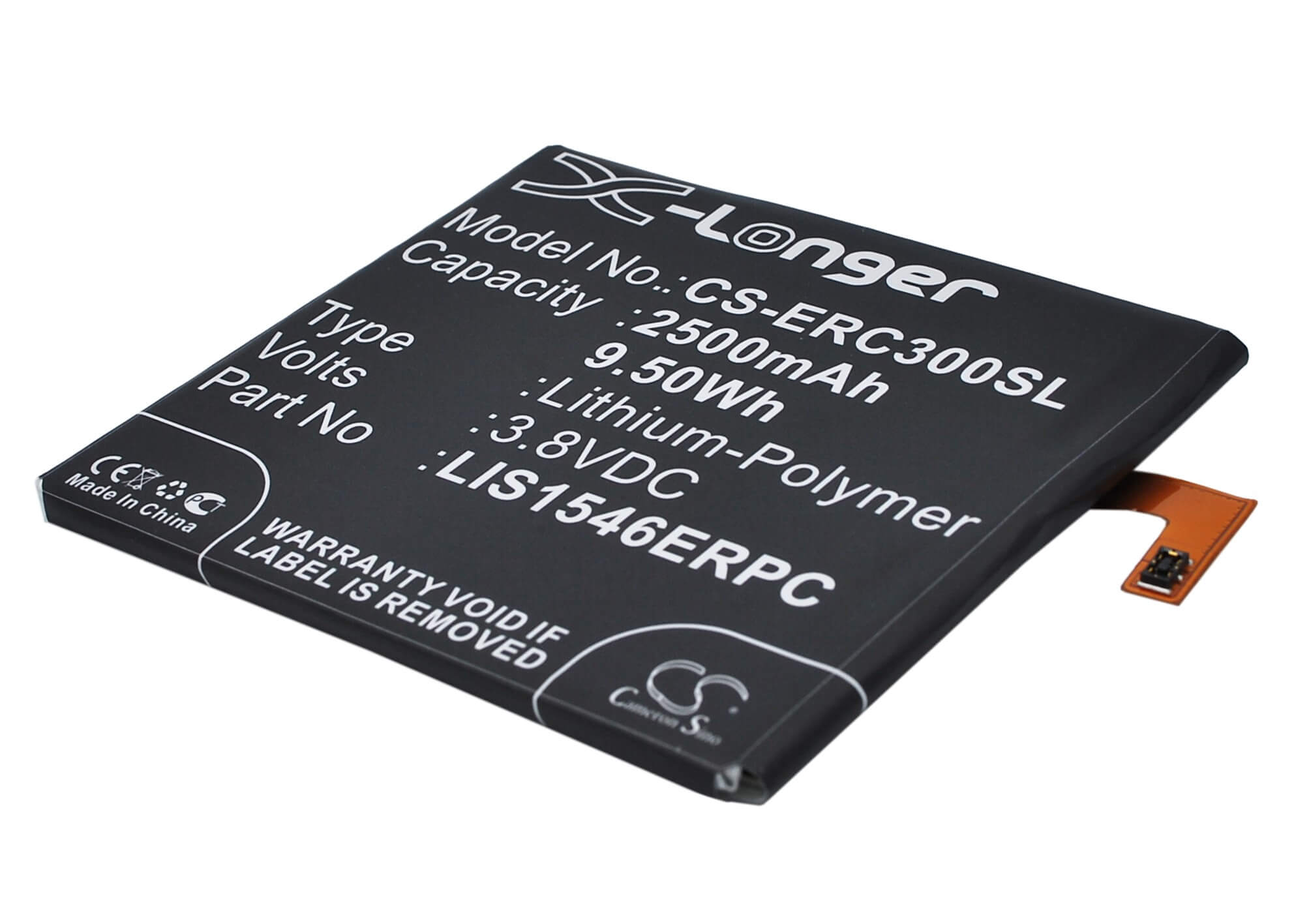 3.8V, 2500mAh, Li-Polymer Battery fits Sony Ericsson, D2502, D2533, 9.5Wh