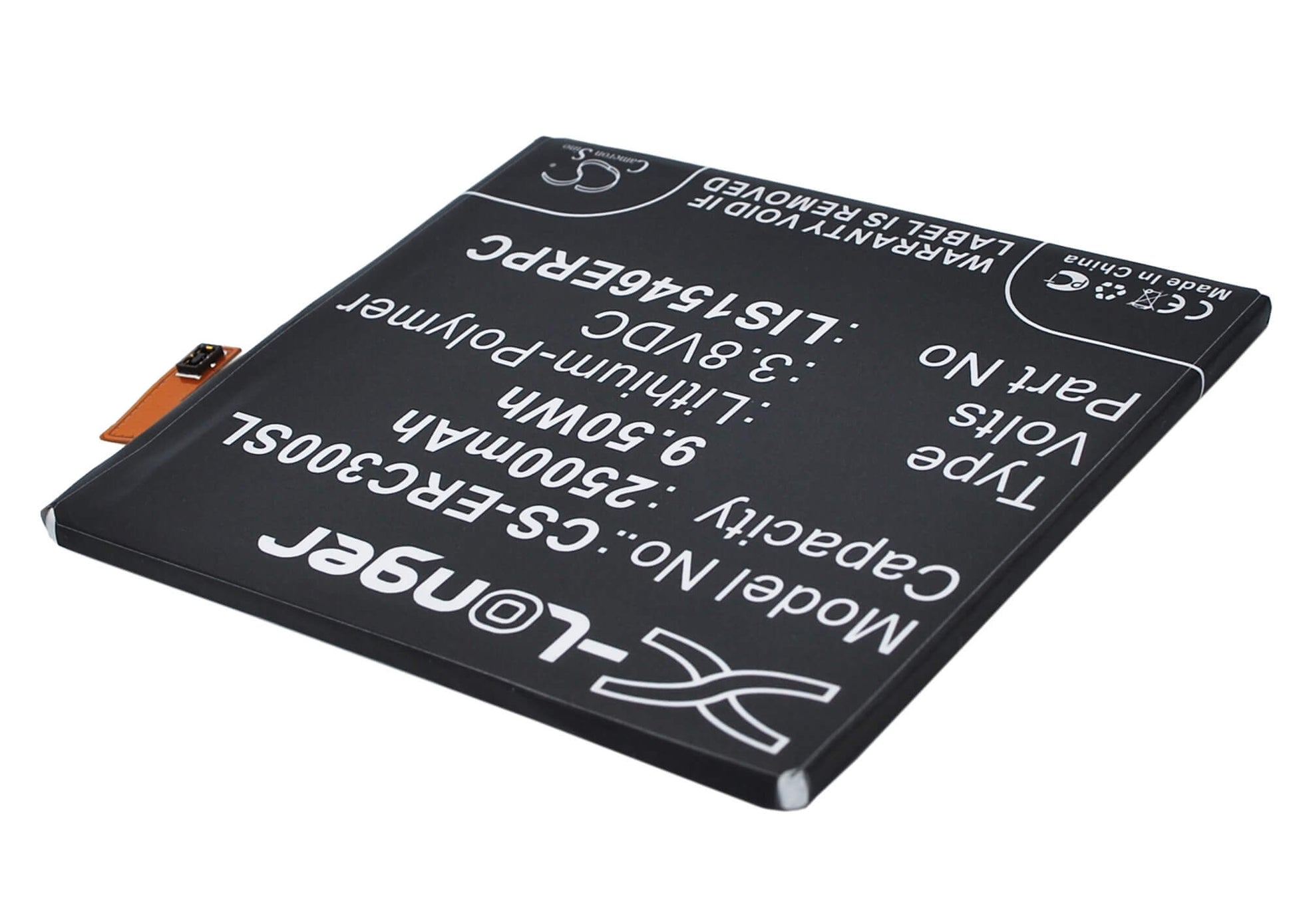 3.8V, 2500mAh, Li-Polymer Battery fits Sony Ericsson, D2502, D2533, 9.5Wh