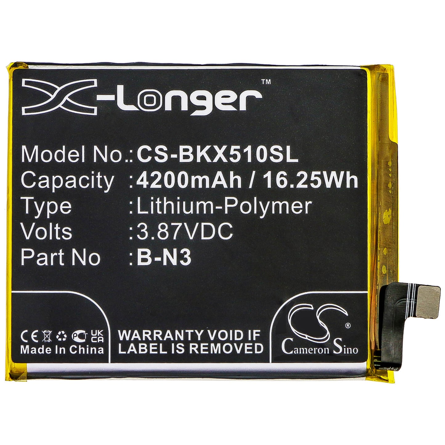 3.87V, 4200mAh, Li-Polymer Battery fits Vivo, V2005, V2005a, 16.254Wh