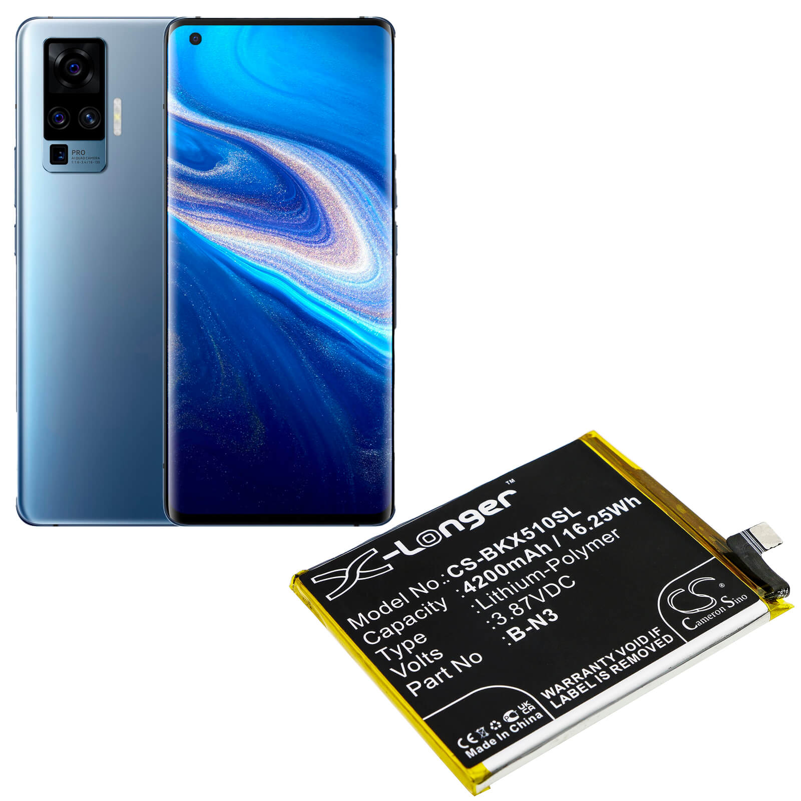 3.87V, 4200mAh, Li-Polymer Battery fits Vivo, V2005, V2005a, 16.254Wh