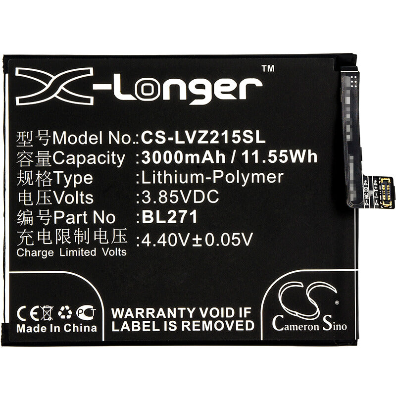 3.85V, 3000mAh, Li-Polymer Battery fits Lenovo, Z2151, Zuk Edge, 11.55Wh
