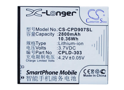 3.7V, 2800mAh, Li-ion Battery fits Coolpad, 9070, 9070+, 10.36Wh