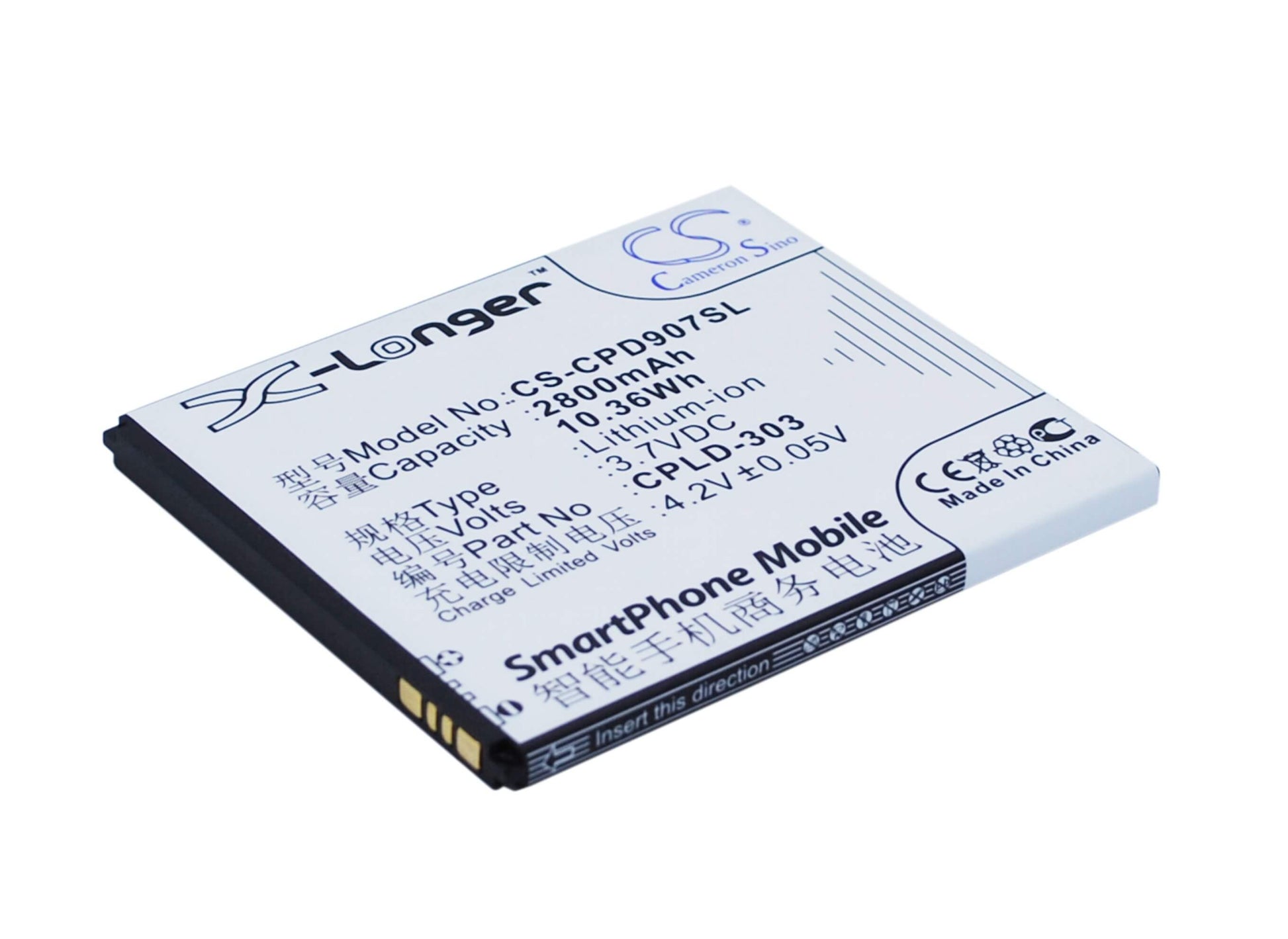 3.7V, 2800mAh, Li-ion Battery fits Coolpad, 9070, 9070+, 10.36Wh