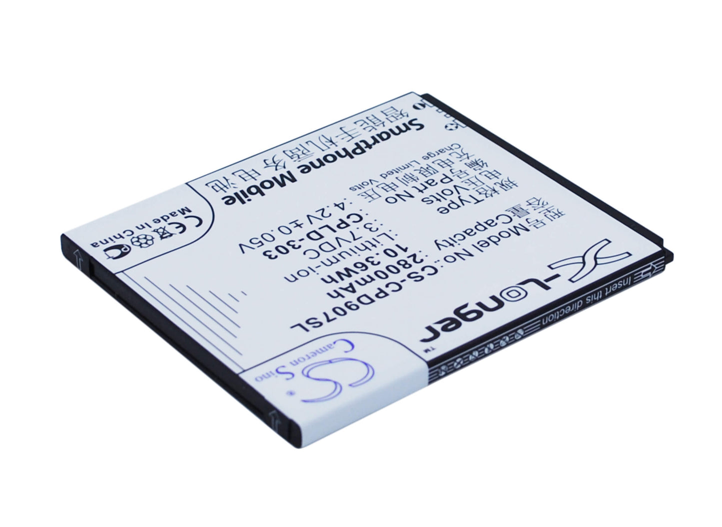 3.7V, 2800mAh, Li-ion Battery fits Coolpad, 9070, 9070+, 10.36Wh