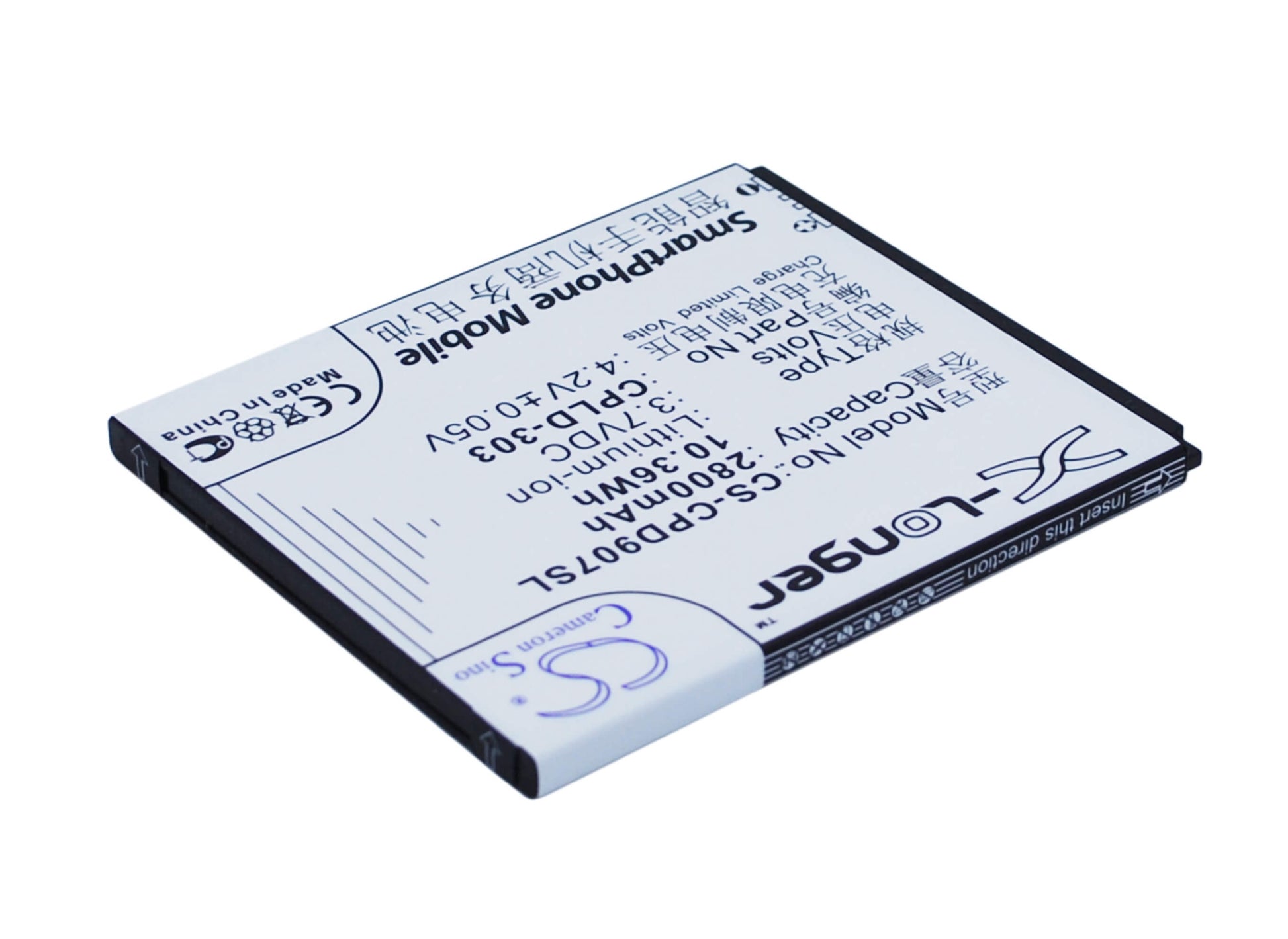 3.7V, 2800mAh, Li-ion Battery fits Coolpad, 9070, 9070+, 10.36Wh