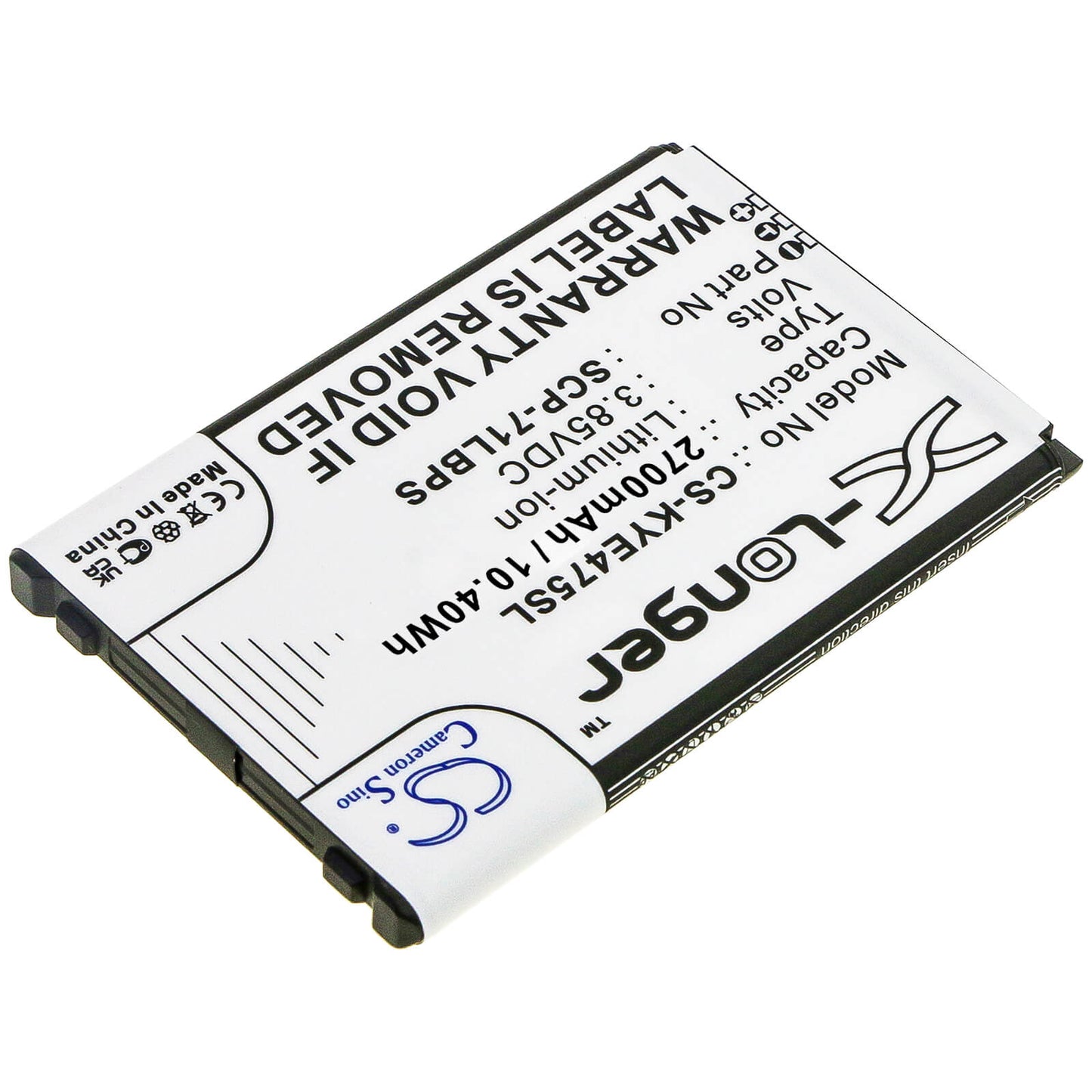 3.85V, 2700mAh, Li-ion Battery fits Kyocera, Duratr, E4750, 10.395Wh