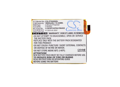 3.8V, 3800mAh, Li-Polymer Battery fits Zte, Q509t, Q509t Dual Sim Td-lte, 14.44Wh